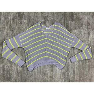 Cloudchaser‎ Sweater Womens Large Purple Lime Green Striped V-Neck 5T58221R Knit
